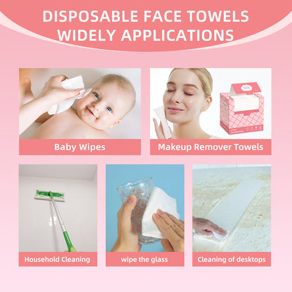 Disposable Face Towels 10"×12" Lint-Free Clean Towel Makeup Remover Dry Wipes Biodegradable Face Towelette for Sensitive Skin, Makeup Removing, Cleansing, Nursing, Travel (50 COUNT)